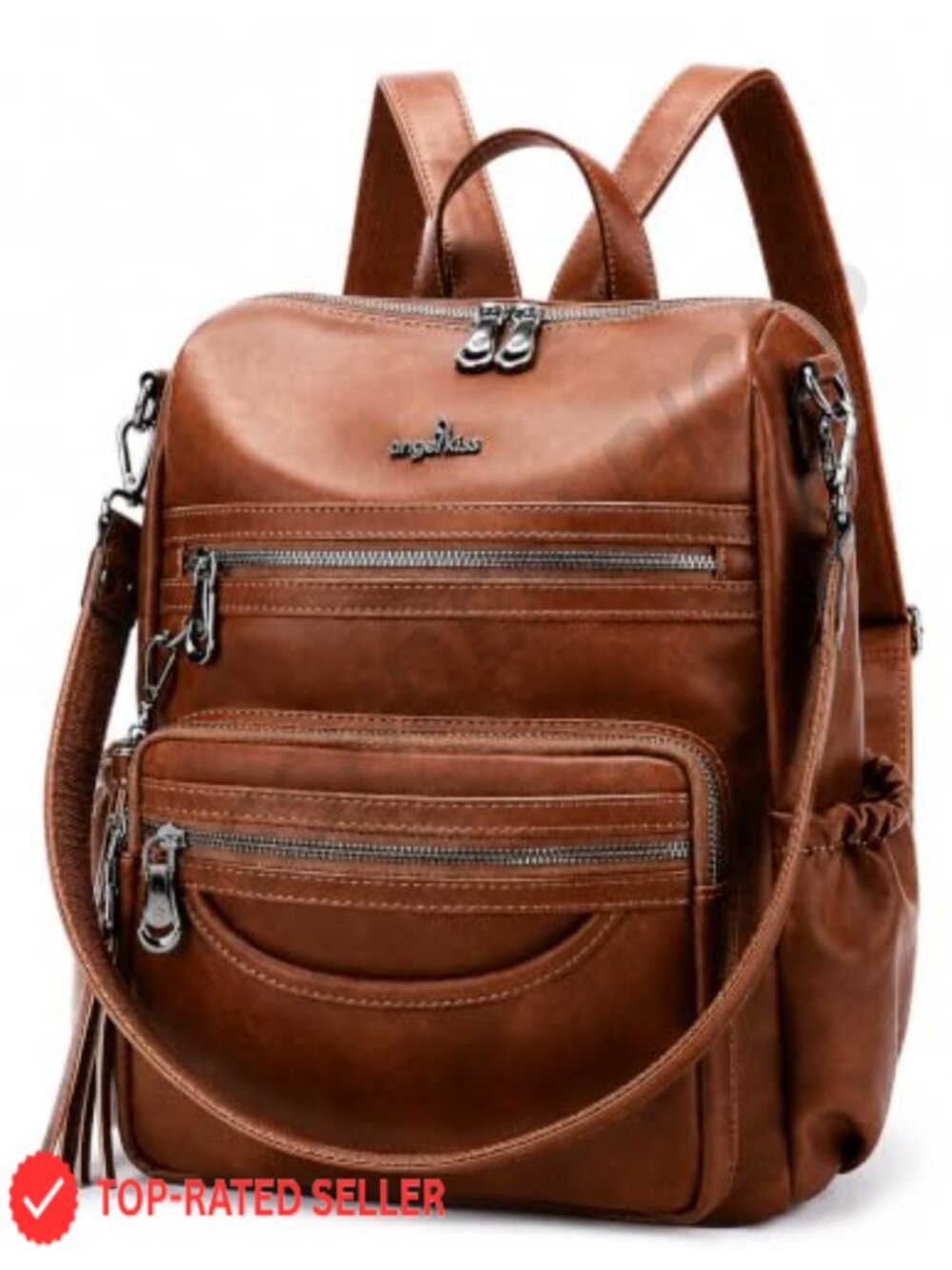 Vegan Leather Fashion Backpack Purse with USB Charging Port & Pockets